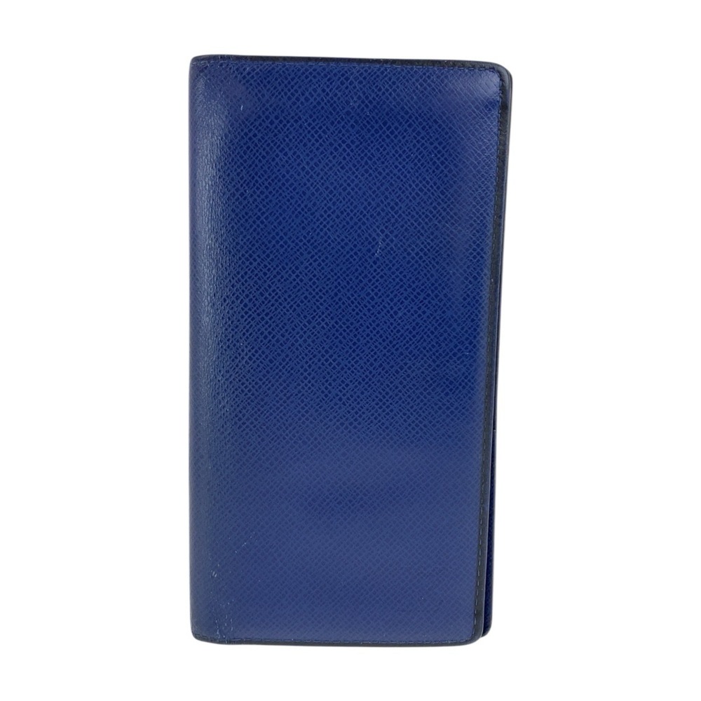 LOUIS VUITTON Taiga Portefeuille Brazza Navy with Silver Hardware and Leather